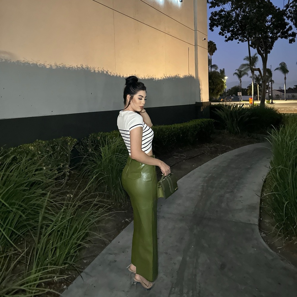 Olive Faux Leather Maxi Skirt